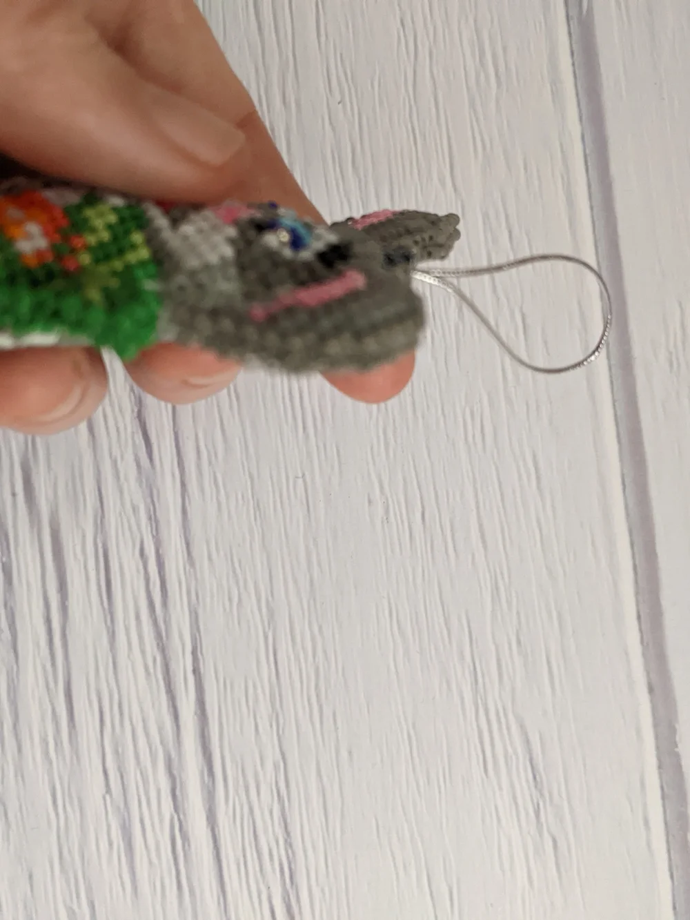 Gray Bunny with Carrot Beaded Hanging Ornament